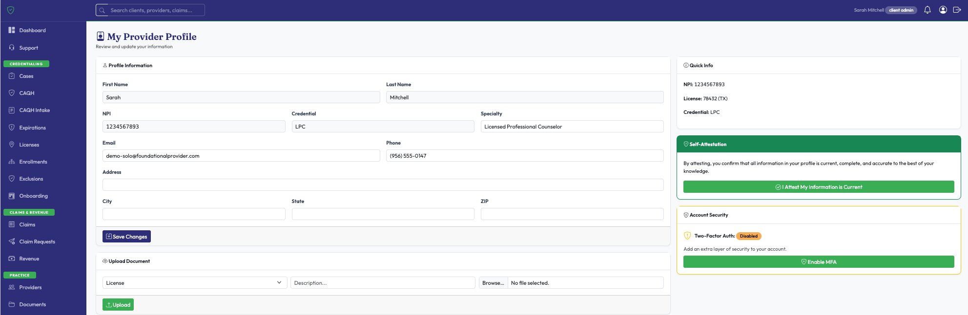Provider Self-Service Profile